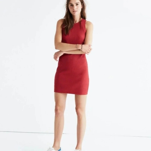 Madewell Red Ribbed Sleeveless Tank Dress L - Picture 1 of 9